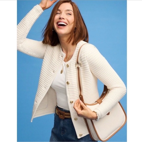 Talbots Cream Ivory Gold Button Kate Chunky Knit Cardigan Sweater Size Medium - Picture 1 of 15